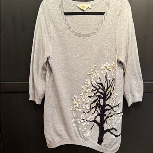 Anthropologie Gray Sweater with Tree Design size L